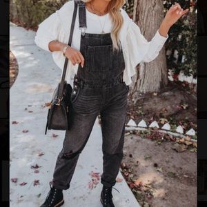 Brighley Pocketed Distressed Denim Overalls, Extra Large